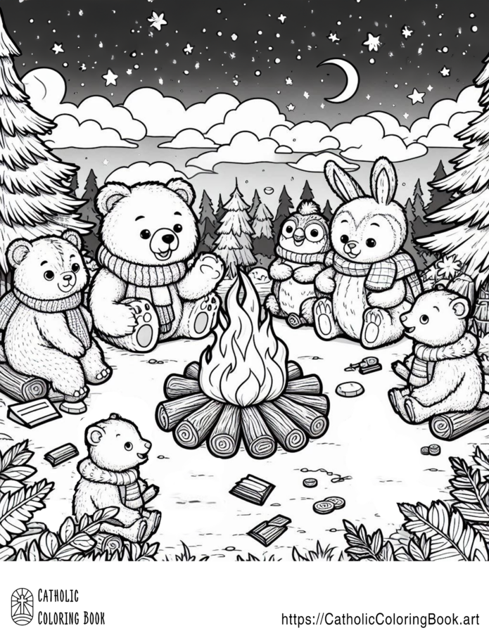 Animal Party Around a Campfire